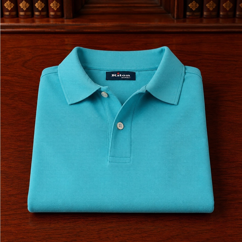 Kiton Men’s Bright Turquoise Polo in Cashmere/Cotton Blend
